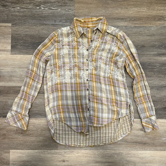 Free People Embroidered Magical Plaid Buttondown Shirt - Picture 2 of 11